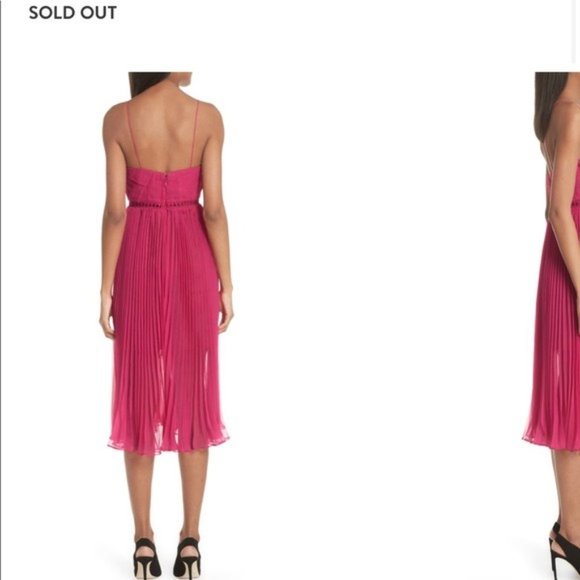 NEW SELF-PORTRAIT Layered lace and pleated chiffon midi dress hot pink NWT - Picture 8 of 9